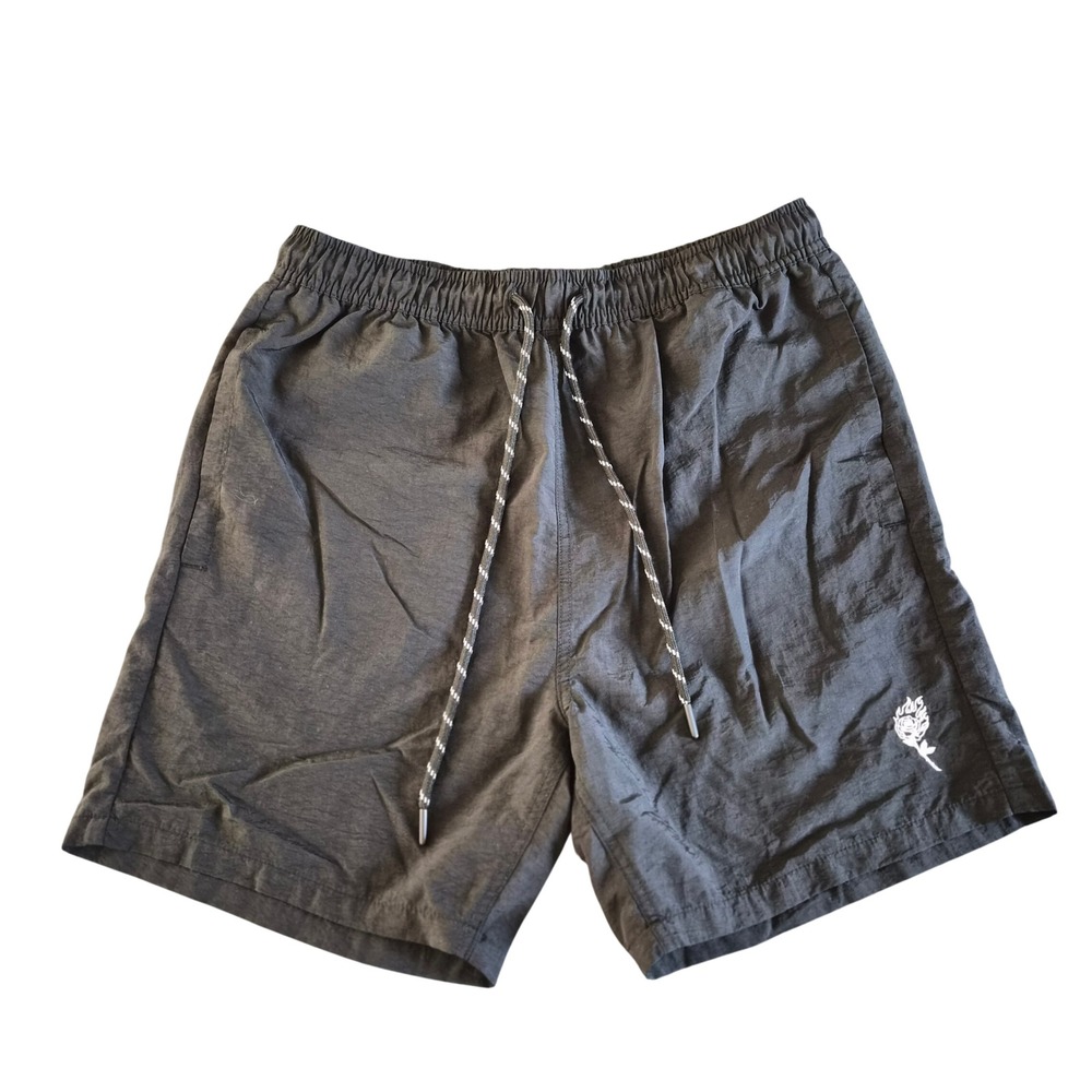 Brooklyn Cloth Mens Black Nylon 6 Inch Shorts Flaming Rose Graphic S RN136523